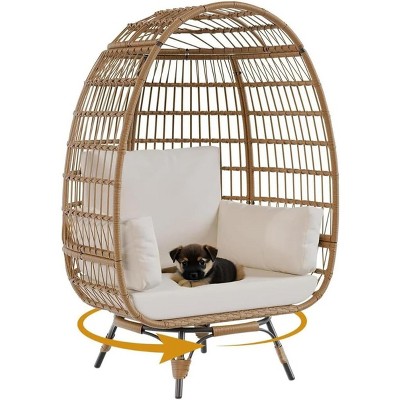 GustoWave Oversized 360° Swivel Egg Chair, Patio Rotating Basket Chair, Steel Frame and Metal Base, PE Rattan Lounge Chair
