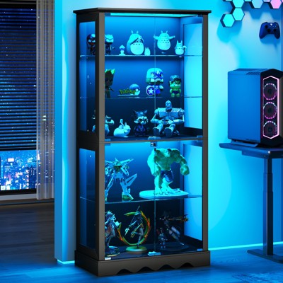 FURNIinspire Utility Storage Cabinets 5 Tier Display Shelf Display Cabinet with Glass Doors, Curio Cabinet with Lock, Black, 70.87"*31.5"*15.75"