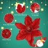 20-Pack Glittered Poinsettia Christmas Flowers for Tree Decorations, 6.3in Red Christmas Blossoms for Ornaments, Wreaths, and Holiday Home Decor - 3 of 4