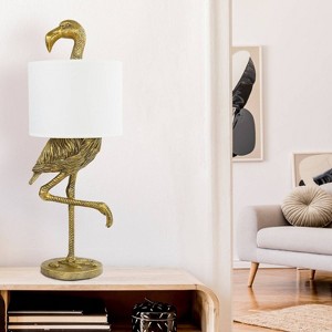 Storied Home Resin Flamingo Table Lamp with Linen Shade Gold Finish: Ambient Lighting, ETL & UL Listed, No Battery Required - 1 of 4