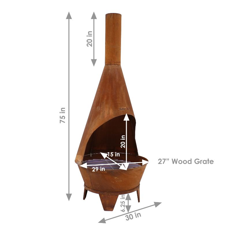 Sunnydaze Outdoor Backyard Patio Mexican Style Oxidized Steel Wood-Burning Fire Pit Chiminea - 6' - Rust, 5 of 14