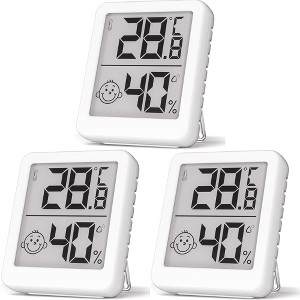 Digital Hygrometer Indoor Thermometer 3 Pack with High Accuracy Sensor Comfort Indicator for Home Bedroom Baby Room and Greenhouse, White - 1 of 4