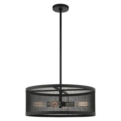 Contemporary Black and Nickel 4-Light Drum Chandelier with Mesh Shade