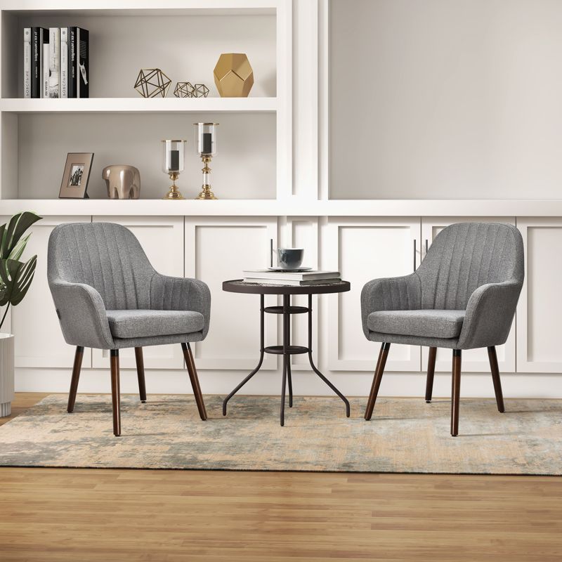 Tangkula Modern Dining Chairs Set of 2 Upholstered Kitchen Chairs with Rubber Wood Legs Thick Sponge Seat Non-Slipping Pads Arm Accent Chairs Gray, 2 of 9