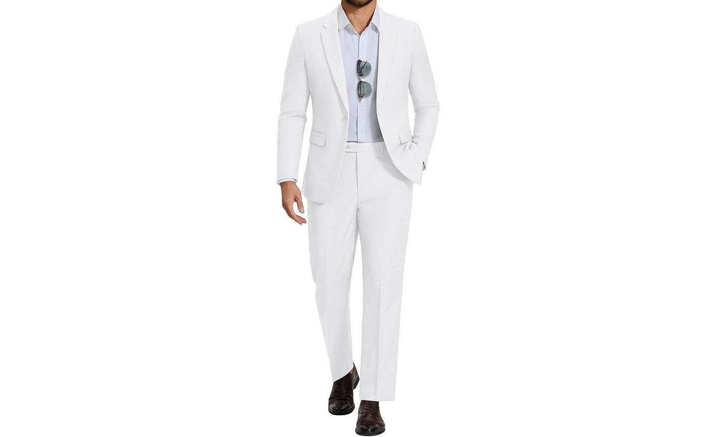 Мужской комплект COOFANDY Big and Suit 2 Piece Casual Stylish Suits Set Notch Collar Blazer and Pants for Wedding Prom White, цвет: Белый — фото 1