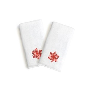 Linum Home Textiles Embroidered Luxury 100% Turkish Cotton Hand Towels - Red Snow Flake (Set of 2) - 1 of 3