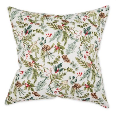 Holiday Holly and Stripe Cotton Euro Pillow Covers Set