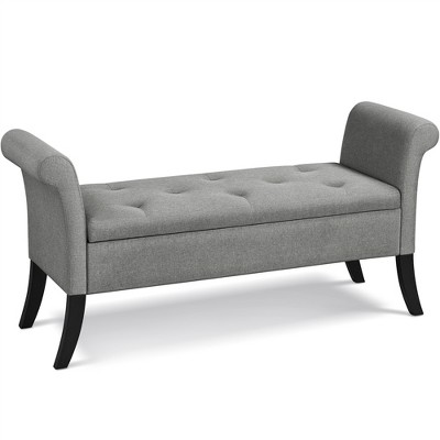 Yaheetech Modern Fabric Tufted Storage Ottoman Bench with Rolled Arms