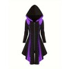 Women's Hooded Color Block Midi Dress Gothic Halloween Festival Gown Lace - Up Cosplay Evening Dress - 3 of 4
