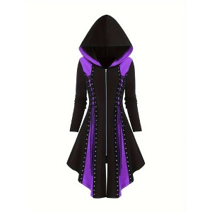 Clearlove Women's Halloween Hooded Color-Block Midi Dress Zip-Front Festive Costume Dress with Asymmetric Hem - 1 of 4