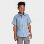 Boys' Pizza Print Chambray Short Sleeve Button-Down Woven Shirt - Cat & Jack™ Blue