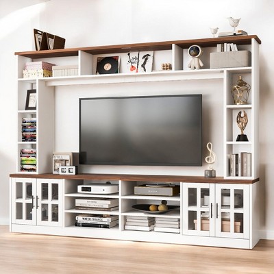 95.5" Wall Unit Entertainment Center with Bookshelves for TVs up to 80",TV Stand Media Console with Tempered Glass Doors,Storage Cabinet