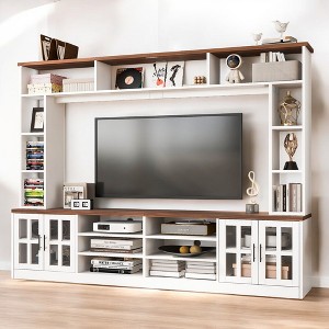 95.5" Wall Unit Entertainment Center with Bookshelves for TVs up to 80",TV Stand Media Console with Tempered Glass Doors,Storage Cabinet - 1 of 4
