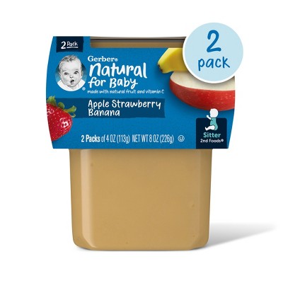 Gerber Baby Food Stage 2 Apple Strawberry Banana Puree Tub - 4oz/2ct