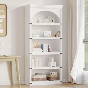 Arched Bookcase with 5 Shelf, Farmhouse Curved Wooden Bookshelves, Display Rack, Storage Cabinet Rack, Bookshelf for Home Office, Living Room - 1 of 4