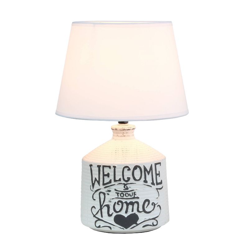 Welcome Home Rustic Ceramic Foyer Entryway Accent Table Lamp with Fabric Shade White - Simple Designs, 2 of 9