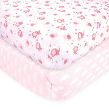 Luvable Friends Baby Girl Fitted Crib Sheet, Girl Basic Elephant, One Size