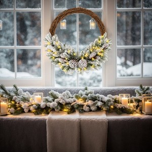 Resenkos Snow Flocked Artificial Christmas Wreath with 35 LED Lights White - 1 of 4