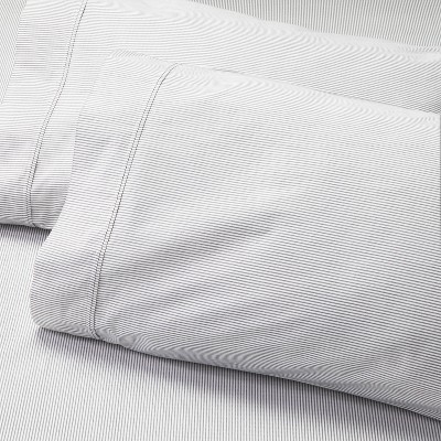 2pk King Cotton Percale Microstripe Pillowcase Set Railroad Gray/Sour Cream - Hearth & Hand™ with Magnolia