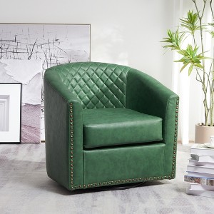 KINWELL 29" Wide Tufted PU Leather Swivel Barrel Chair - 1 of 4