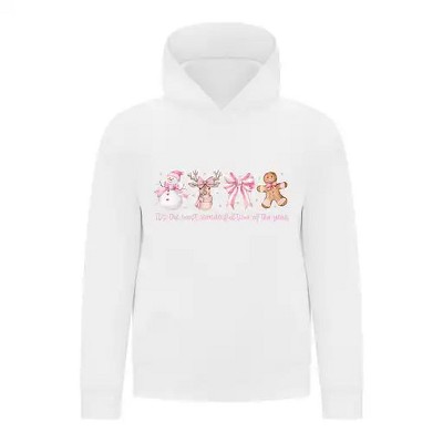 Everyday Kids Christmas Collection Most Wonderful Time Girls Pullover Hoodie – Pink Holiday Sweatshirt