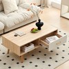 KTMBDW Coffee Table 41" Mid Century Modern Center Table with Drawer, Fluted Living Room Table with Storage, Open Shelf Coffee Table - 2 of 4