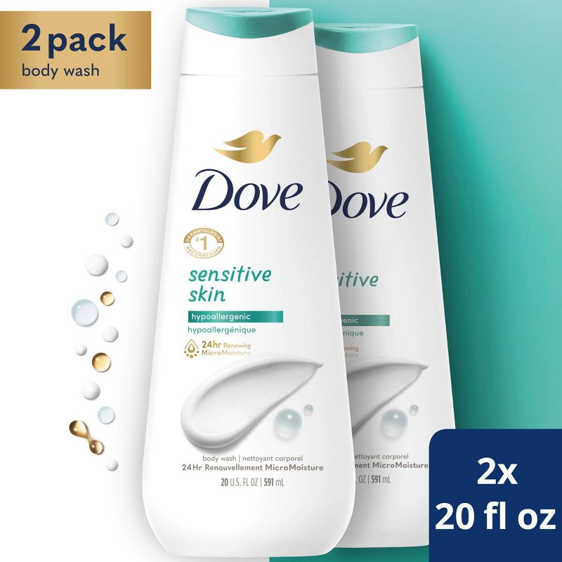 Dove Sensitive Skin Hypoallergenic Body Wash - 20 fl oz/2pk, 1 of 11