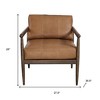 HomeRoots 28" Brown Genuine Leather and Solid Wood Arm Chair - 3 of 4