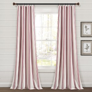 Farmhouse Stripe Yarn Dyed Eco-Friendly Recycled Cotton Window Curtain Panels Red 42X95 Set - 1 of 4
