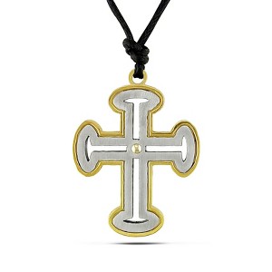 EVERLY JEWELRY | Two-Tone Yellow and White Open Cross Pendant Italian Stainless Steel on Black Cord - 1 of 1