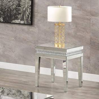 20" Lotus Mirrored Accent Table Faux Crystals - Acme Furniture