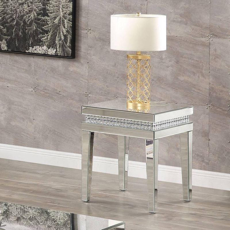 20&#34; Lotus Mirrored Accent Table Faux Crystals - Acme Furniture, 1 of 7