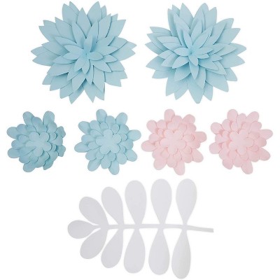  7-Piece Pink & Light Blue 3D Paper Flower for Wedding Party Backdrop Baby Shower Bridal Shower Wall Decor 5.9" 