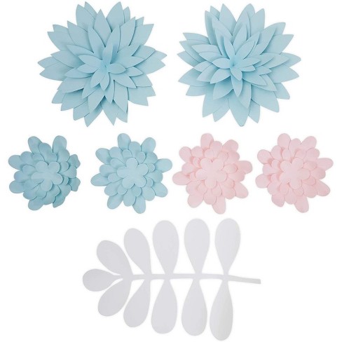 7-Piece Pink & Light Blue 3D Paper Flower for Wedding Party Backdrop Baby Shower Bridal Shower Wall Decor 5.9" - image 1 of 4