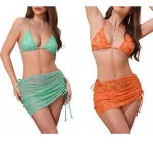 INSPIRE CHIC Women's Water Ripples Colorblock Halter Tie Back Top Triangle Bottom Mesh Cover Up Swimwear Bikini 2 Sets - 1 of 4