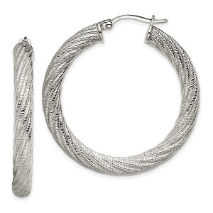 Chisel Stainless Steel Polished and Textured Hollow Hoop Earrings - 1 of 4