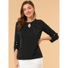 INSPIRE CHIC Women's Work Office Keyhole Pleated Front Ruched 3/4 Sleeve Chiffon Blouse - 3 of 4