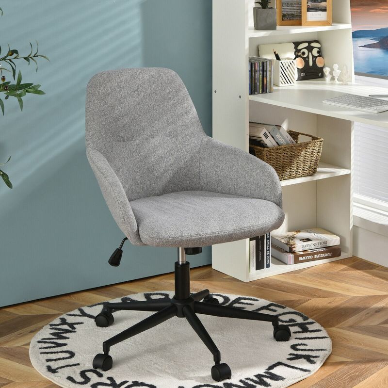 Costway Linen Accent Office Chair Adjustable Rolling Swivel Task Chair w/Armrest, 2 of 10