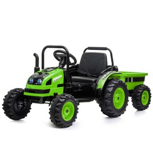 12V Ride On Car for Kids, Ride On Tractor with Trailer, Powered Electric Tractor with Remote Control, 35W Dual Motors - 1 of 4