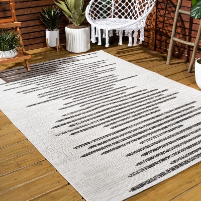 Ivory & Black Striped Synthetic 4' x 6' Easy-Care Area Rug