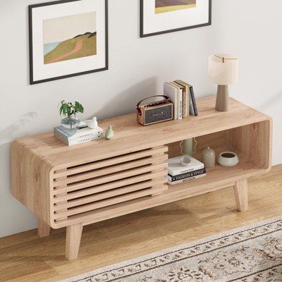 Lirago,Modern TV Stand with Sliding Door & Storage-Natural Entertainment Center for Living Room
