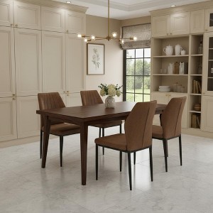 Homy Casa Set of 4 Modern Faux Leather Dining Chairs with Metal Legs, Padded Seat, Brown - 1 of 4