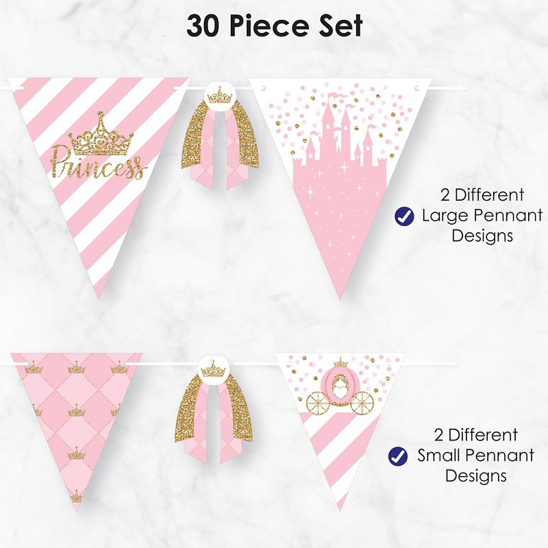 Big Dot of Happiness Little Princess Crown DIY Pink and Gold Princess Baby Shower or Birthday Party Pennant Garland Decoration Triangle Banner 30 Pc, 5 of 9