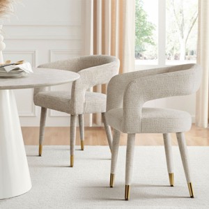 Set of 2 Modern Upholstered Dining Chairs with Curved Backrest, Armrests, Metal Legs, Elegant Kitchen or Dining Room Chairs - Panipeachy - 1 of 4