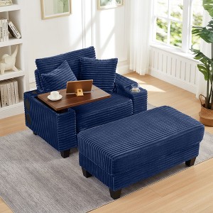 PAGED Single Sofa with Ottoman, Fluffy Corduroy Sofa with Bluetooth Speaker, USB Ports,180°Rotating Table Board for Living Room - 1 of 4