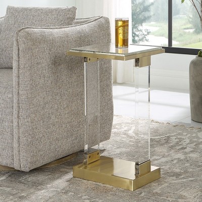 Gold and Clear Glass Square Accent Table