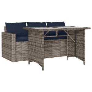 vidaXL Patio Dining Set - 2-Piece Gray Poly Rattan Garden Furniture with Cushioned Sofa and Tempered Glass Table - for Patio, Backyard, Garden - 1 of 4