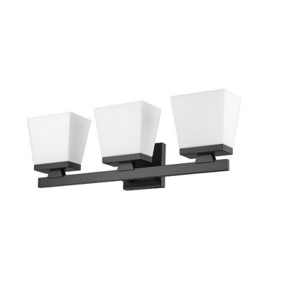 Matte Black 3-Light Vanity Fixture with Etched Opal Glass Shades