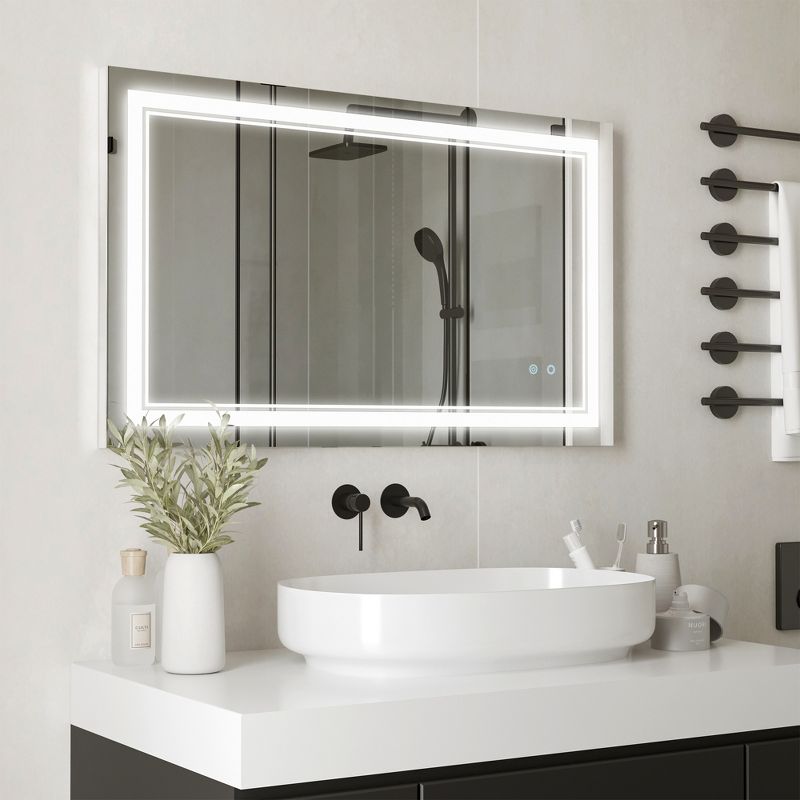 kleankin 39.25" x 23.5" Bathroom Mirror with LED, Dimmable Vanity Mirror with 3 Light Colors, Memory Function, Vertical and Horizontal Mount, Silver, 4 of 8
