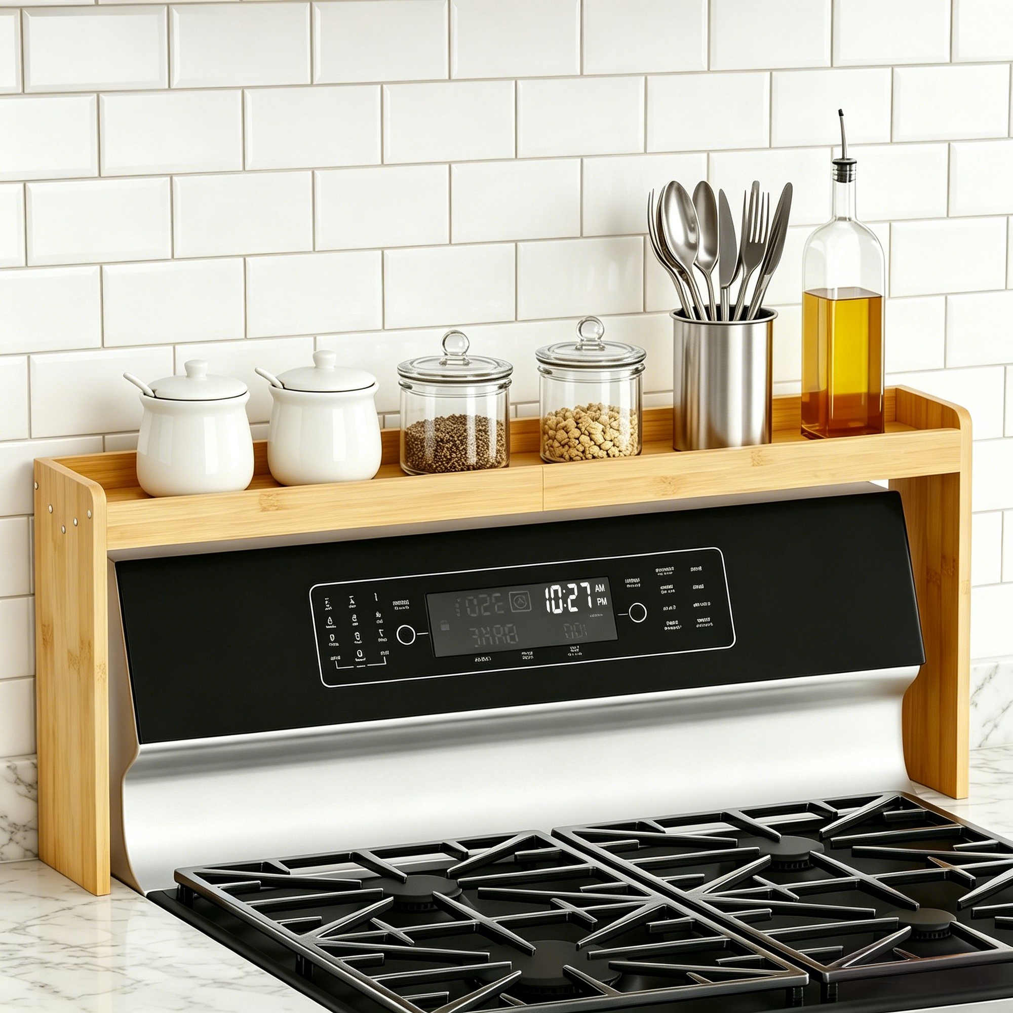 SpaceAid 31.5" Bamboo Over the Stove Spice Shelf - Kitchen Countertop & Oven Top Organizer